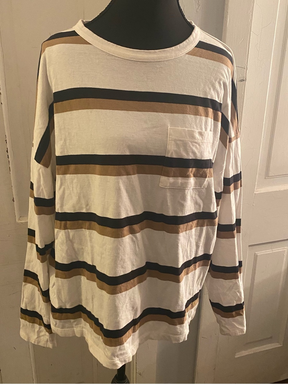 J. Crew Women’s Long-Sleeve Striped Tee in Cream, Brown & Black